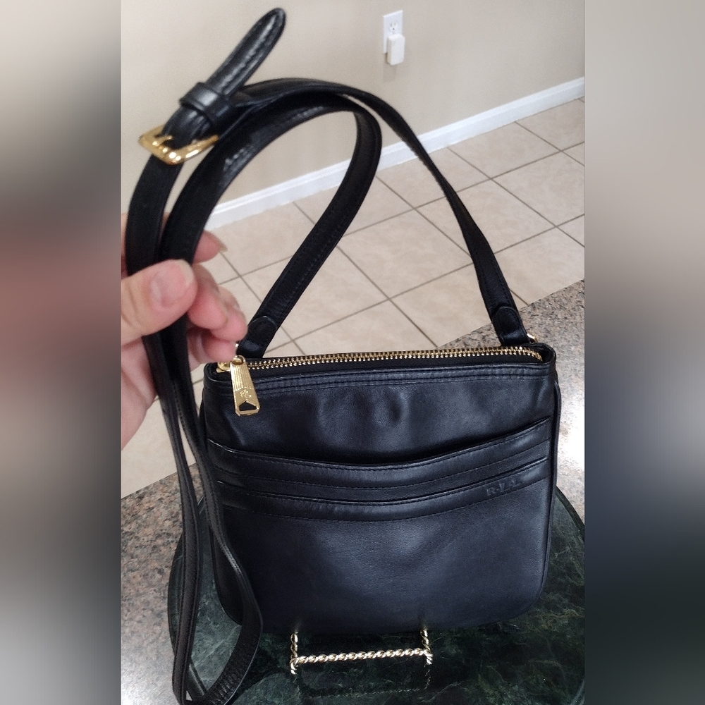 Ralph Lauren black leather cross body bag adjustable strap